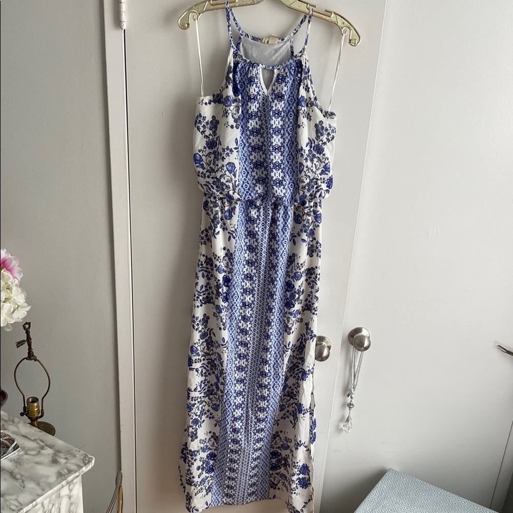 Floral Blue and White Maxi Dress